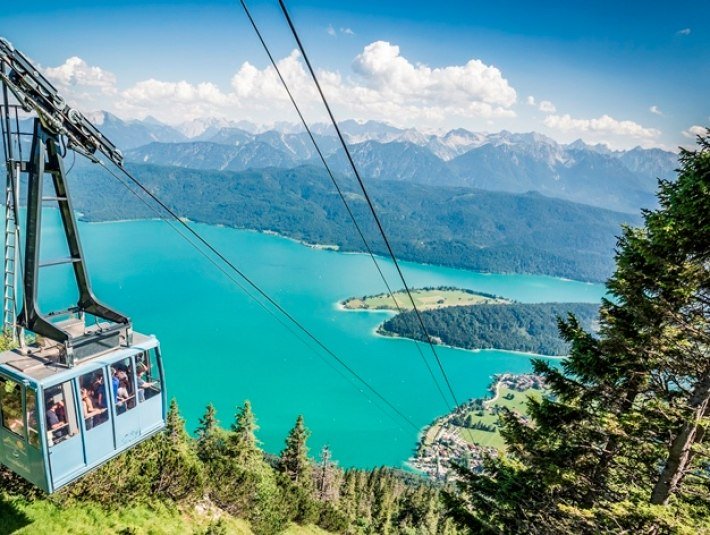 Herzogstandbahn mit Blick auf den Walchensee, © Tourist Information Kochel a. See Herzogstandbahn mit Blick auf den Walchensee, © Tourist Information Kochel a. See